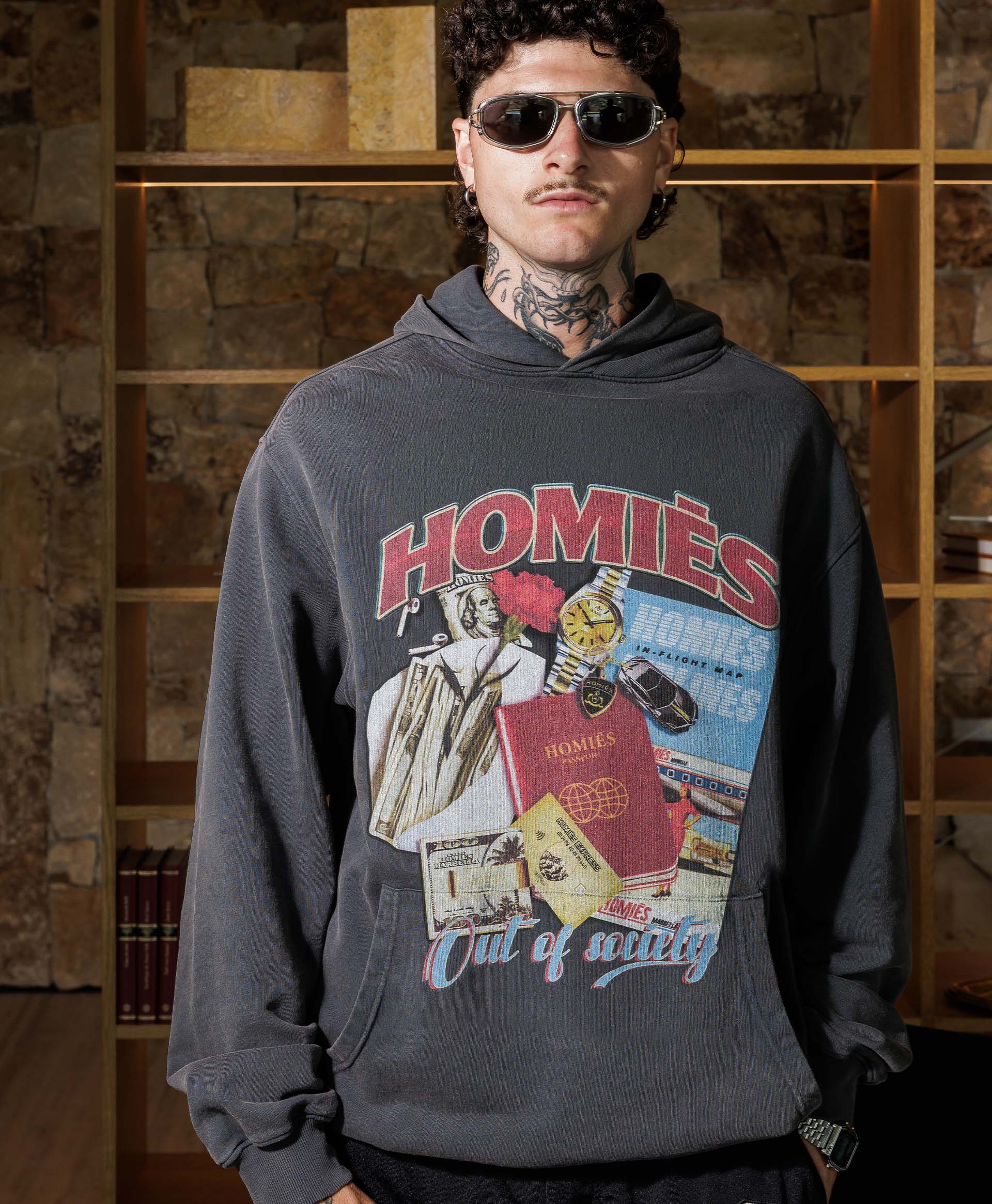 OUT OF SOCIETY HOODIE VINTAGE GREY - Image 2